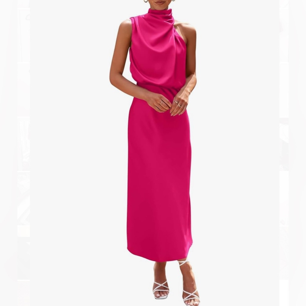 Pink Satin Midi Dress